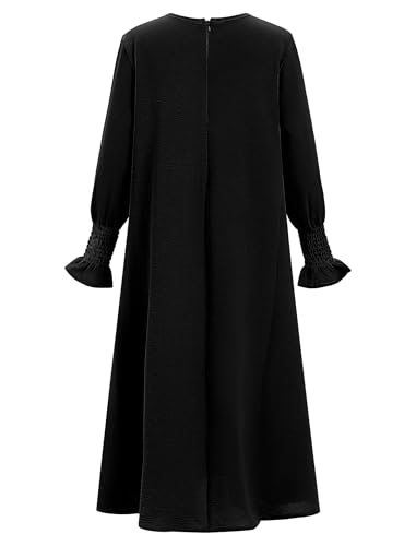 OBEEII Abaya for Girls Muslim Long Sleeve Prayer Dress Ramadan Kaftan Abaya with Hijab Islamic Clothing Arabic Eid Robe - color: Black, size: 3-4T