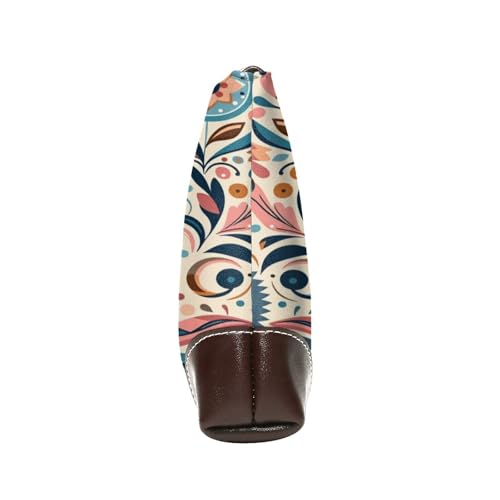 Leather Clutch Purse for Women, Large Capacity Wristlet Wallet with Removable Strap, Zip Handbag - color: Scandinavian Folk Art