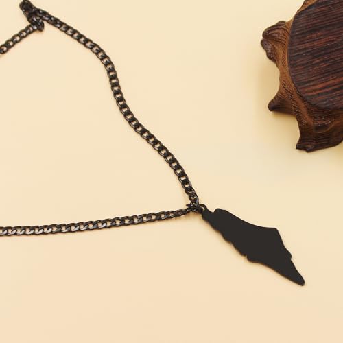 Uloveido Palestine Map Necklace – Arabic Engraved Stainless Steel Pendant, Islamic Middle Eastern Cultural Jewelry for Men and Women - color: Black