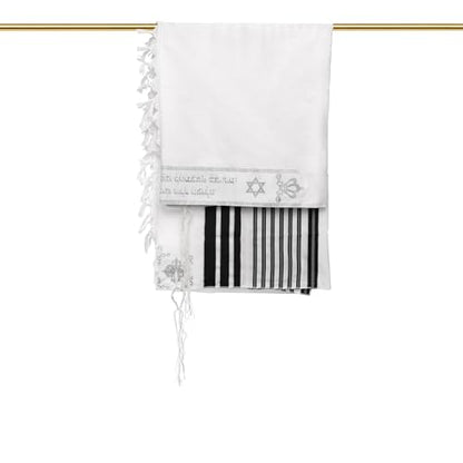 Full Size Tallit Prayer Shawl, Hand-Tied Tzitzit in Israel by a Jewish Craftsman, Blessing On Neckband - color: Black & Silver, size: Size 55 - 72 x 52 Inch