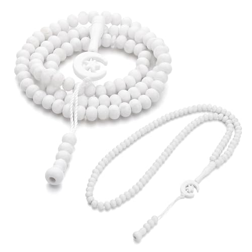 2pcs Muslim Prayer Beads Tasbih 99 Beads Allah & Muhammad - White - color: White