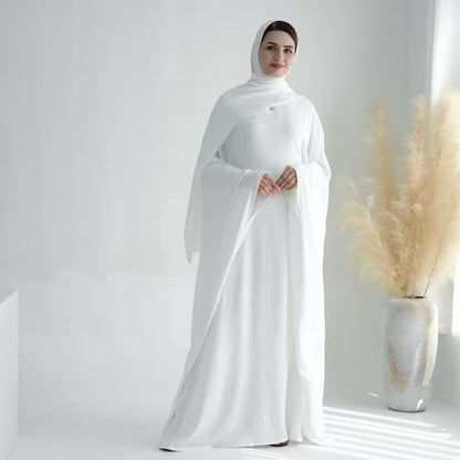 ODIZLI Abayas For Women Muslim Dubai Full Cover Kaftan Shirt Dress Batwing Sleeve Prayer Dress With Hijab - color: White + Hijab, size: Two