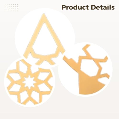 Gold Arabic Islamic Decor, Acrylic Star & Moon Table Centerpiece, Ramadan & Eid Decorative Signage, 9.1 X 7.9 in Mirror Ornament, Hollow-Carved Religious Decor for Home, Office