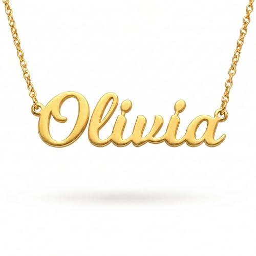 14k Solid Gold Personalized Name Necklace, Custom Script Nameplate Necklace