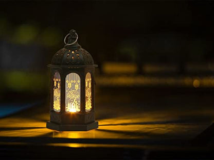 2 Pieces Ramadan Lantern Decoration, Ramadan Candle Lantern, LED Eid Mubarak Lamp, Ramadan Lantern Decor, Hanging Ramadan Lamp, for Home Tabletop Decor Creative Party Supplies (Black)