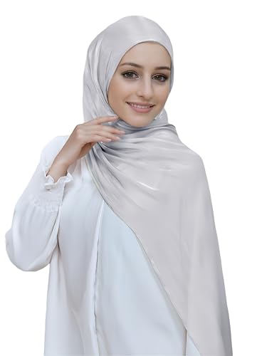 Lina & Lily Sheen Shimmer Women's Crepe Scarf Shawl Wrap Head Hijab Lightweight - color: Light Gray