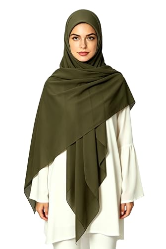 Lina & Lily Premium Chiffon Hijab Head Scarf Shawl Wrap for Muslim Women Square 58'' x 58'' - color: Dark Olive
