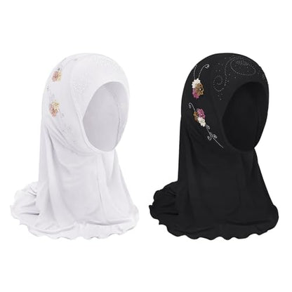 Clobeau Muslim Girls Hijab Scarfs Head Wrap Scarf for Girls Age 2-4 - color: Black+white