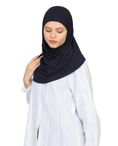 Prien Chic Ready To Wear Hijab For Women, Muslim Long Turban Undercap Set, Instant Scarf, Prayer Clothes For Girls, Abaya - color: Navy Blue