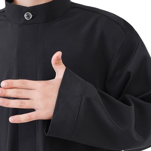 Boys Muslim Abaya Thobe Long Sleeve Cotton Islamic Prayer Kaftan Clothes Teen Kids Ramadan Plain Soft Festive Thobe - color: Black, size: 3-4T