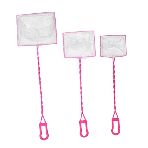Milisten 3 Pcs Aquarium Fishing Nets with Fine Mesh and Durable Plastic Long Handles Portable Fish Scoop Nets for Freshwater and Saltwater Tanks Sturdy Wire Frame and Release Pink