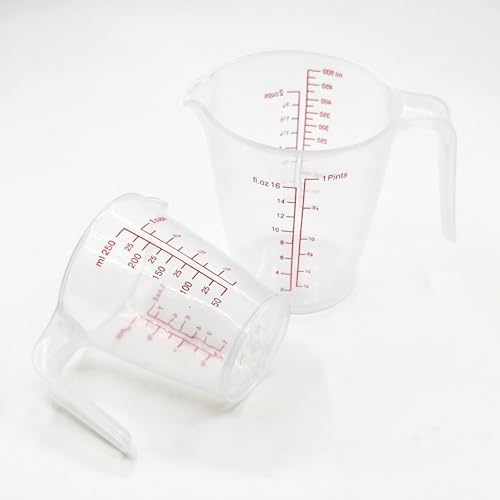 Plastic Measuring Cup 2Pcs 250ML Measuring Mug 8/16oz with Handle Graduated Pitcher for Baking Flour Oil Powder Cooking Kitchen Measure Container Stackable (250ML/0.06Gal) - color: 250ML