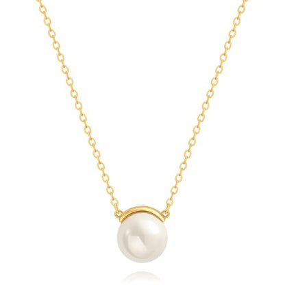 POTESSA 18K Gold Plated Pendant Necklace Medallion Coin Heart Y Shaped Chain Toggle Necklace for Women Jewelry - color: Golden Pearl