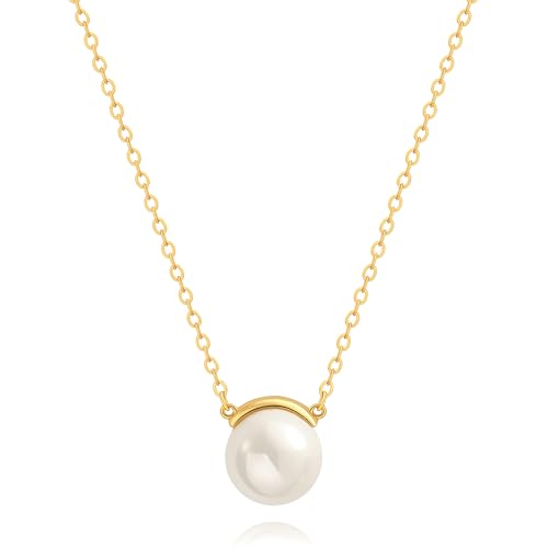 POTESSA 18K Gold Plated Pendant Necklace Medallion Coin Heart Y Shaped Chain Toggle Necklace for Women Jewelry - color: Golden Pearl