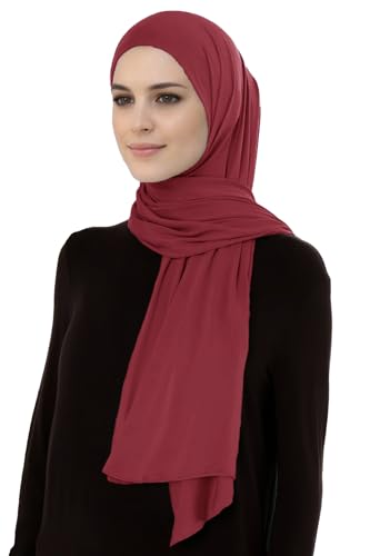 Lina & Lily Breathable Premium Modal Woven Hijab Head Scarf Shawl Wrap for Muslim Women Lightweight - color: Dark Red