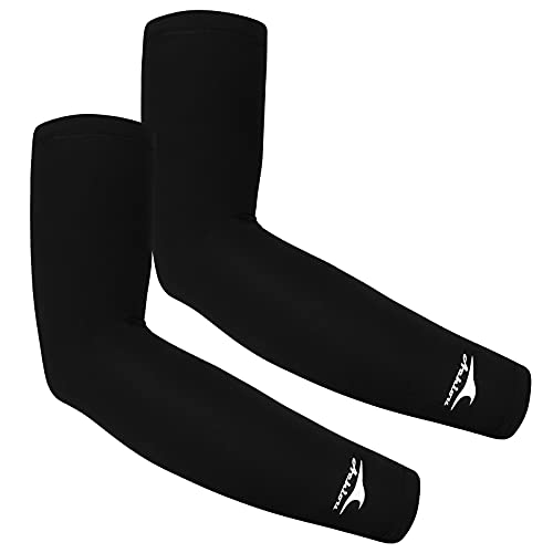 Achiou Cooling Ice Silk Arm Sleeves, Summer UV Sun Protection Compression Sleeves UPF 50+ for Women Volleyball Youth Sports - color: 2 Pairs: Black