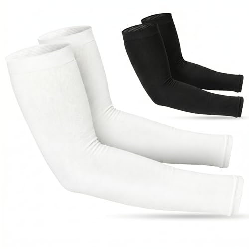 SportsTrail Cooling Arm Sleeves for Men & Women – Breathable, UV Sun Protection, Sports Arm Sleeves for Women, Men & Youth - color: 2 Pairs: 1 Pair White + 1 Pair Black