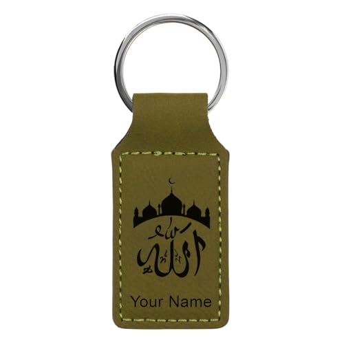LaserGram Rectangle Keychain, Allah 2, Personalized Engraving Included (Camo Green) - color: Camo Green