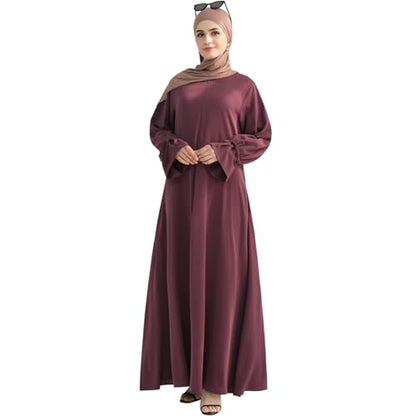 khalat Women's Muslim Kaftan Abaya Dress Eid Prayer Dress for Women Islamic Daily Dress Smooth Flowy Muslim Women Clothes - color: Purple, size: Small