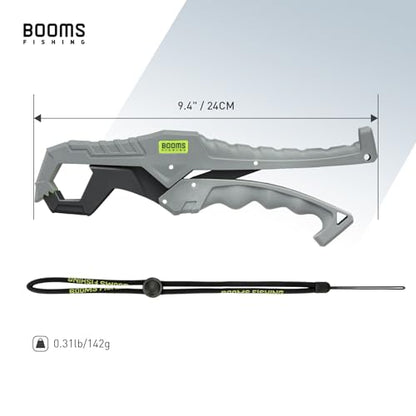 Booms Fishing G05 Lip Gripper Saltwater, 9.4" Plastic Catfish Grippers Pliers, Grabber Tool With Lanyard, Grips for Kayak Fishing Accessories, Great Holder for Caught Fish - color: Gray