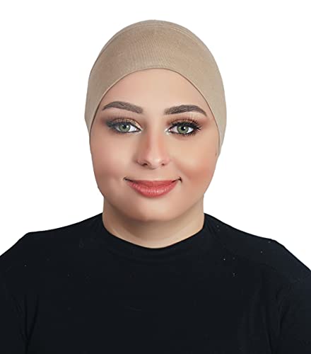 Fashion Cotton Modal Cotton Muslim Hat Elastic Inner Tube Caps Islamic Underscarf Hats Back Open Head Wrap - color: Begie