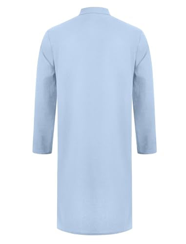 Odizli Muslim Clothes For Men Long Sleeve Stand Collar Thobe Saudi Jubba Dishdasha Kurta Diwali Outfits Indian Clothes - color: Light Blue, size: Large