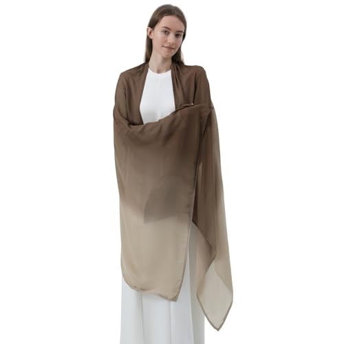 Women Scarf and Shawls, Soft Modal Jersey Scarves, Gradient Long Wrap for Spring Summer and Autumn - color: Khaki & Beige