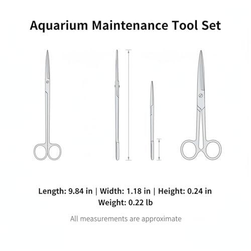 Aquarium Maintenance Tool Set - 430 Stainless Steel Long Reach Scissors, Tweezers & Sand Shovel for Fish Tanks - size: 9.84 x 1.18 x 0.24 in