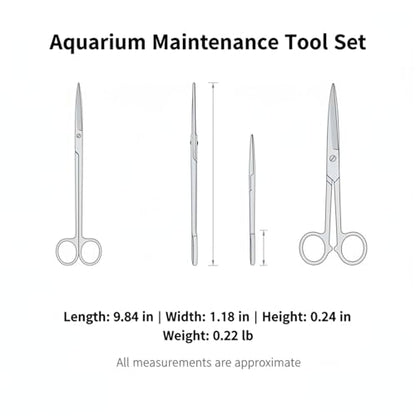 Aquarium Maintenance Tool Set - 430 Stainless Steel Long Reach Scissors, Tweezers & Sand Shovel for Fish Tanks - size: 9.84 x 1.18 x 0.24 in