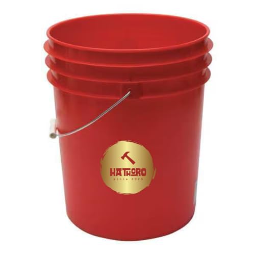 5 Gallon Food Grade Plastic Bucket, Open Head Pail with Handle, 12-3/8 in Diameter x 14-3/4 in Height (Red, 2 Pack) - color: Red, size: 2 Pack