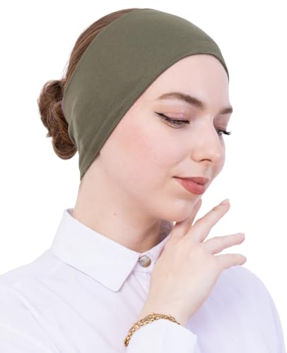 Prien Women Cotton Hijab Cap, Stretchy Head Cover, Pre-Sewn Inner Muslim Scarf Undercap, Non Slip Headband for Daily Wear - color: Khaki