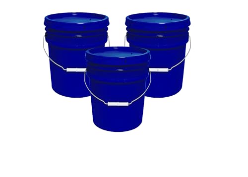 5-Gallon Bucket with Airtight Lid – Made in USA, Food Grade BPA Free Plastic, Heavy Duty Multi-Use, Metal Handle with Grip, Stackable Storage – Fina Blue, 3 Pack - color: Fina Blue, size: 3
