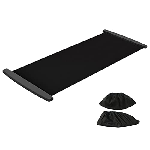 Slide Board with Shoe Cover, Sliding Booties, Slimming Exercise Slide Mat for Leg Pot Training Fitness and Athletic Training (size:200 * 50cm) - color: Black