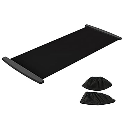 Slide Board with Shoe Cover, Sliding Booties, Slimming Exercise Slide Mat for Leg Pot Training Fitness and Athletic Training (size:200 * 50cm) - color: Black
