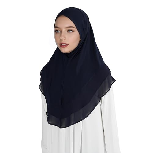 Hijab for Women Muslim Patterned Headscarf Arabian Headscarf Islamic Khimar Prayer Cloth Hijab Scarf for Women - color: Navy