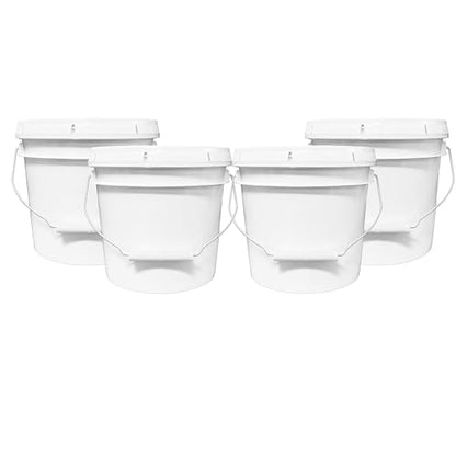 MKS Plastics 1-Gallon Bucket with Airtight Lid – Made in USA, Food Grade BPA Free Plastic, Heavy Duty Multi-Use, Metal Handle with Grip, Stackable Storage – White, 4 Pack - color: White, size: 4