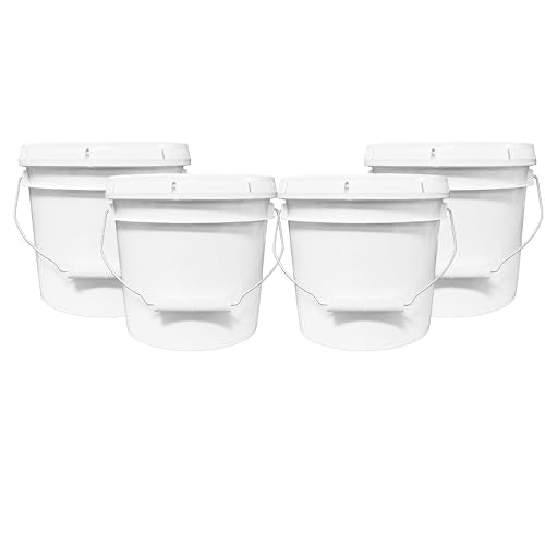 1-Gallon Bucket with Airtight Lid – Made in USA, Food Grade BPA Free Plastic, Heavy Duty Multi-Use, Metal Handle with Grip, Stackable Storage – White, 4 Pack - color: White, size: 4
