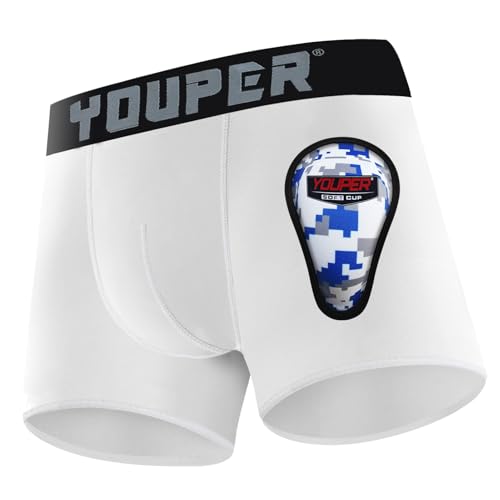 Youper Youth Elite Boxer Briefs w/Soft Athletic Cup, Boys Stretch Boxer Jock for Baseball & Football - color: White, size: Medium