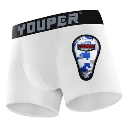 Youper Youth Elite Boxer Briefs w/Soft Athletic Cup, Boys Stretch Boxer Jock for Baseball & Football - color: White, size: X-Large