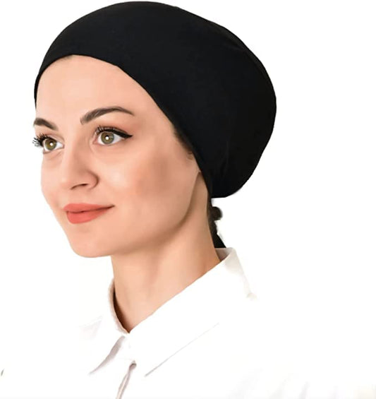Muslim Mini Hijab Cap for Women, Hijab Undercap, Inner Bonnet, Turkish Hijab Underscarf Cap 100% Cotton 2pcs/Set - color: Black