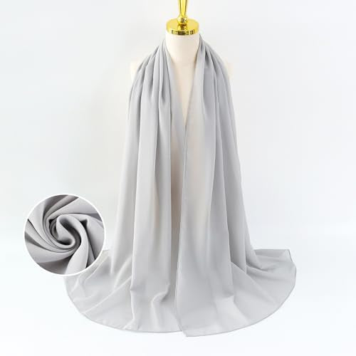 Chiffon Hijab Scarf Head Wrap Lightweight Scarves for Women Pashmina Shawls and Wraps for Evening Dresses Solid Color - color: Grey 3#