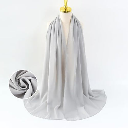 Chiffon Hijab Scarf Head Wrap Lightweight Scarves for Women Pashmina Shawls and Wraps for Evening Dresses Solid Color - color: Grey 3#