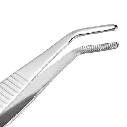 5 Inch Stainless Steel Tweezers with Curved Serrated Tip Multipurpose Forceps for Craft Repairing 2 Pack - size: 5 Inch