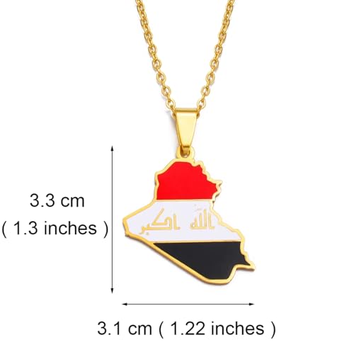Iraq Map Flag Pendant Necklace for Women and Men – Stainless Steel Allah Name Iraq Map Pendant Necklaces - Meaningful Iraq Jewelry Gift - color: Gold 1