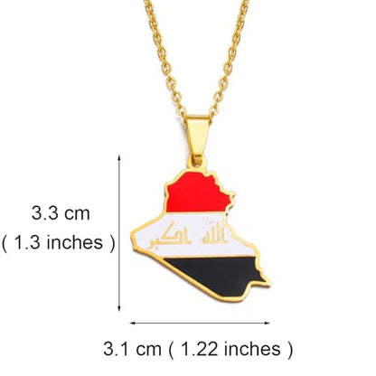 Iraq Map Flag Pendant Necklace for Women and Men – Stainless Steel Allah Name Iraq Map Pendant Necklaces - Meaningful Iraq Jewelry Gift - color: Gold 1