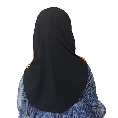 Girls Instant Hijab – Soft Kids Muslim Scarf with Flower, Breathable One-Piece Headscarf for Toddlers Age 2-8 - color: Black 1