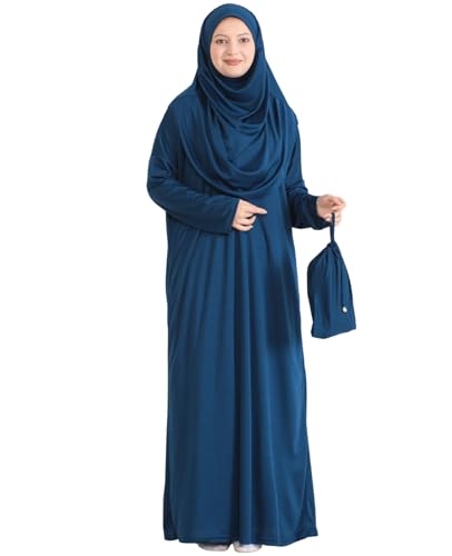 Prien Muslim Dress For Women With Hijab, Abaya, Instant Prayer Clothes Set, Islamic Wear, Dubai Kaftan Jilbab Burqa - color: Navy Blue, size: 3X-Large-6X-Large
