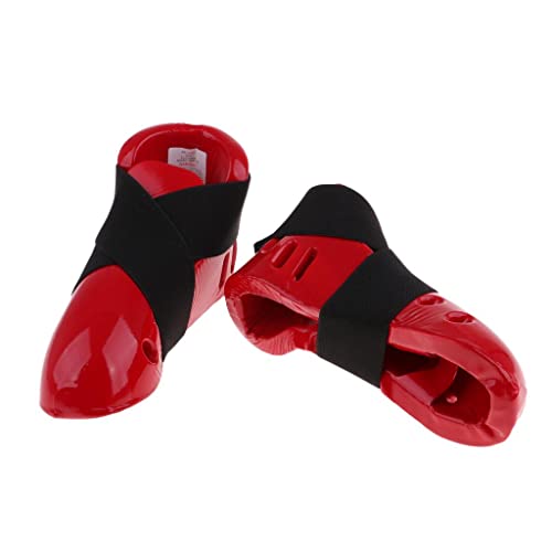 Taekwondo Foot Guard Pair Taekwondo Foot Protector Karate Sparring Foot Gear Arts Gear Instep Protector Guards No Slip Sole NBR Foa, Red, M