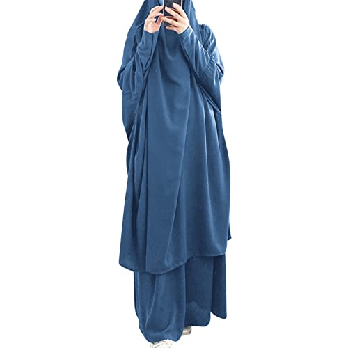 Women's Muslim Prayer Dress Hijab Scarf Eid Prayer Jilbab Khimar Niqab Burka Abaya Maxi Islamic Arabian Modest Cardi Robe - color: Blue