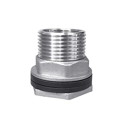 Beduan Stainless Garden Hose Bulkhead Fitting, 1 NPS Male to 3/4 GHT Female Bulkhead Water Tank Connector Thru-bulk Fitting for Rain Barrels, Aquariums, Sinks, Irrigation - size: 1 NPS Male x 3/4 GHT Female, style: PackOf 1